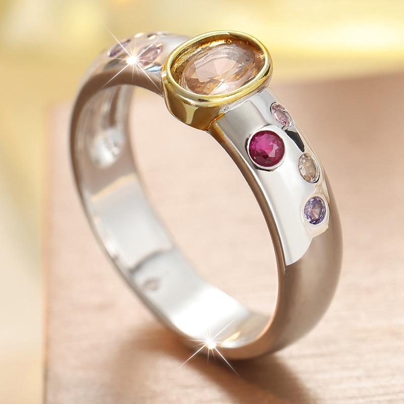 Gorgeous Inlaid Multicolored CZ Women's Ring Classic Two Color Geometry Daily Wear Party Jewelry Anniversary Gift