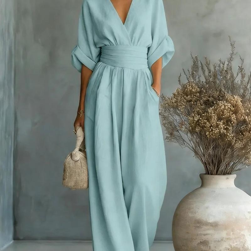 Elegant Waisted V-neck Women’s Jumpsuit