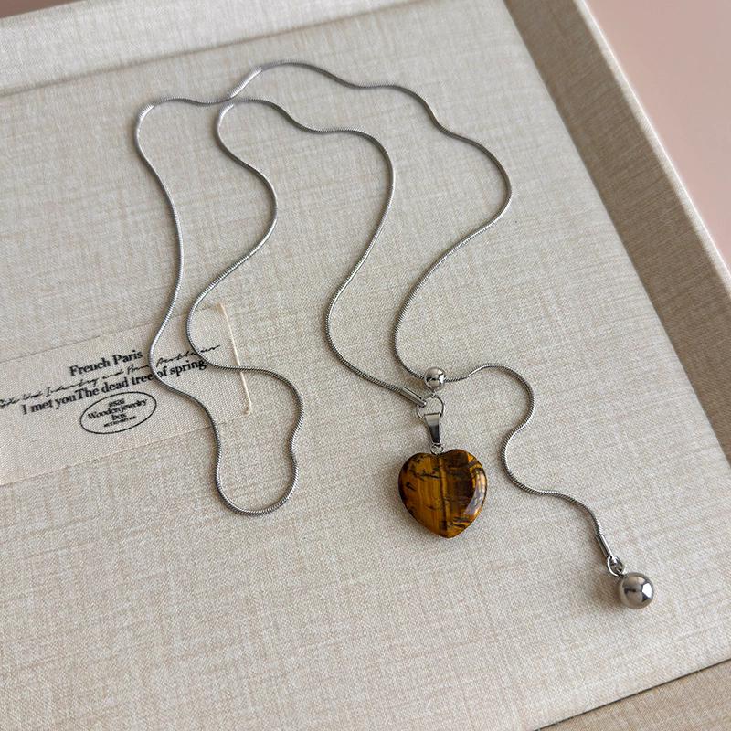 Spotted Tiger Eye Stone Mushroom Brown Heart Star Cross Flower Pendant Long Clavicle Chain Necklace Women Exquisite Accessories
