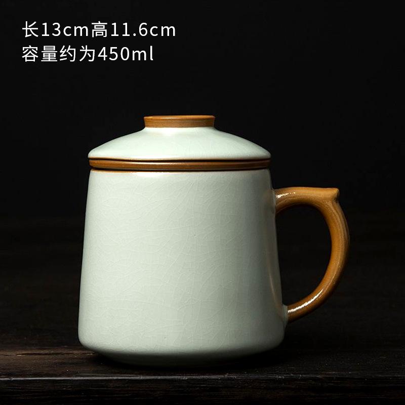 Chinese Ru Kiln Teacup Blue And White Ceramic With Lid Tea Separation Water Cup Household Special Tea Cup Office Mug