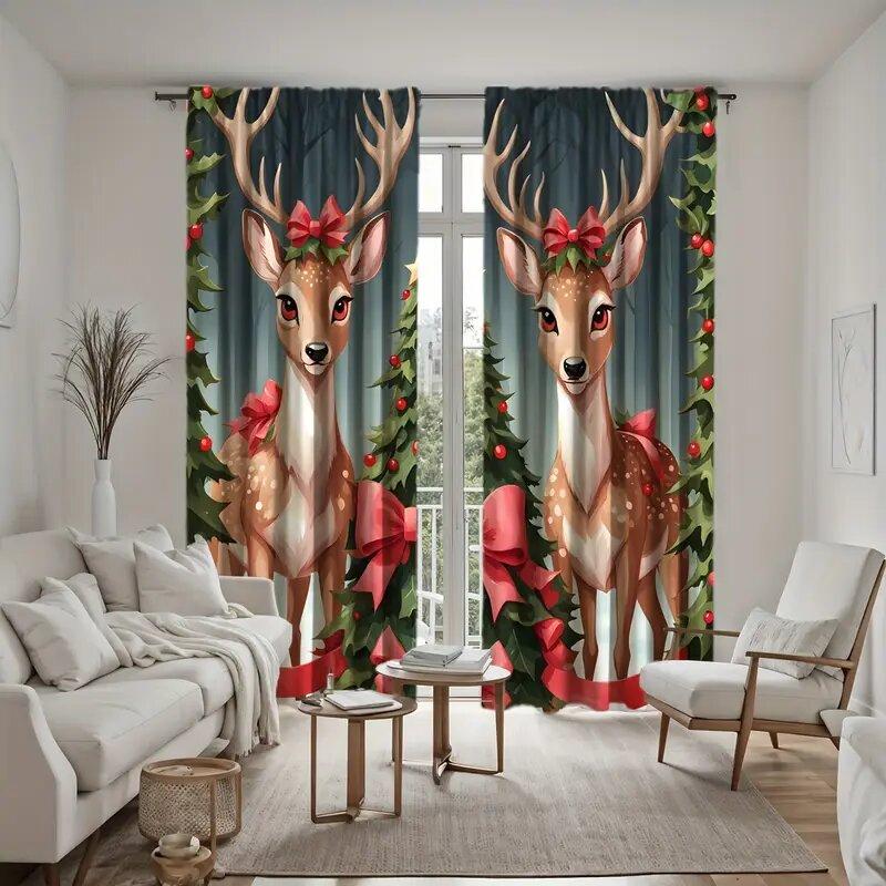 Christmas cartoon reindeer print curtains   Christmas decorations   bedroom and living room   home decoration   room decoration