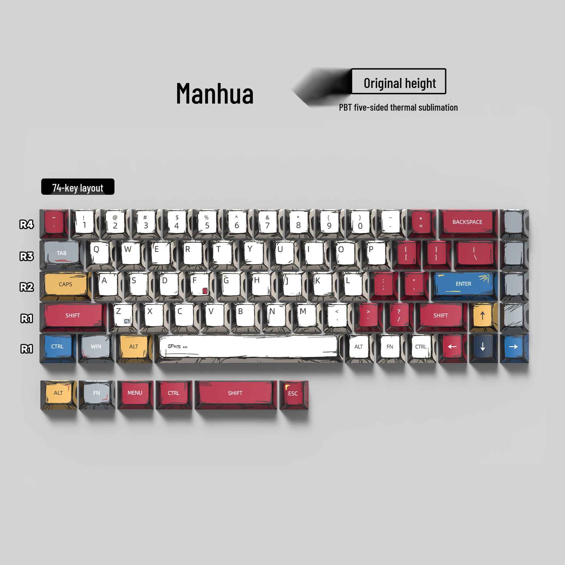 

74 клавіші PBT сублімовані клавішні ковпачки, оригінальна висота, сумісні з механічними клавіатурами з 60/61/68-розкладкою