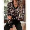 JKASHDK Women's Fashion Casual Spring Autumn Leopard Print Long Sleeve V-Neck Blouses & Shirts