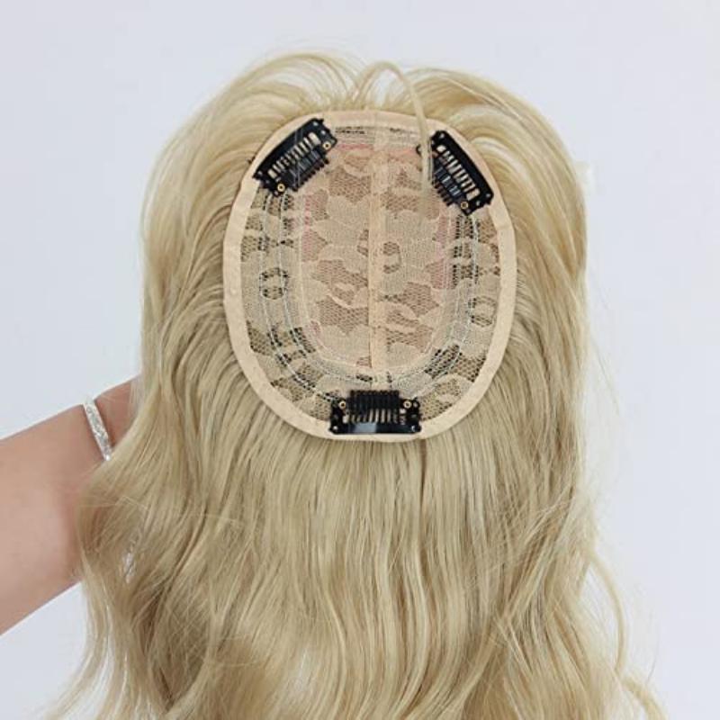 Body Wavy/Curly Hair Topper With Air Bangs For Women,Synthetic Hairpiece Clip in Hair Extension Add Volume Wig for Covering White Hair Hair Loss