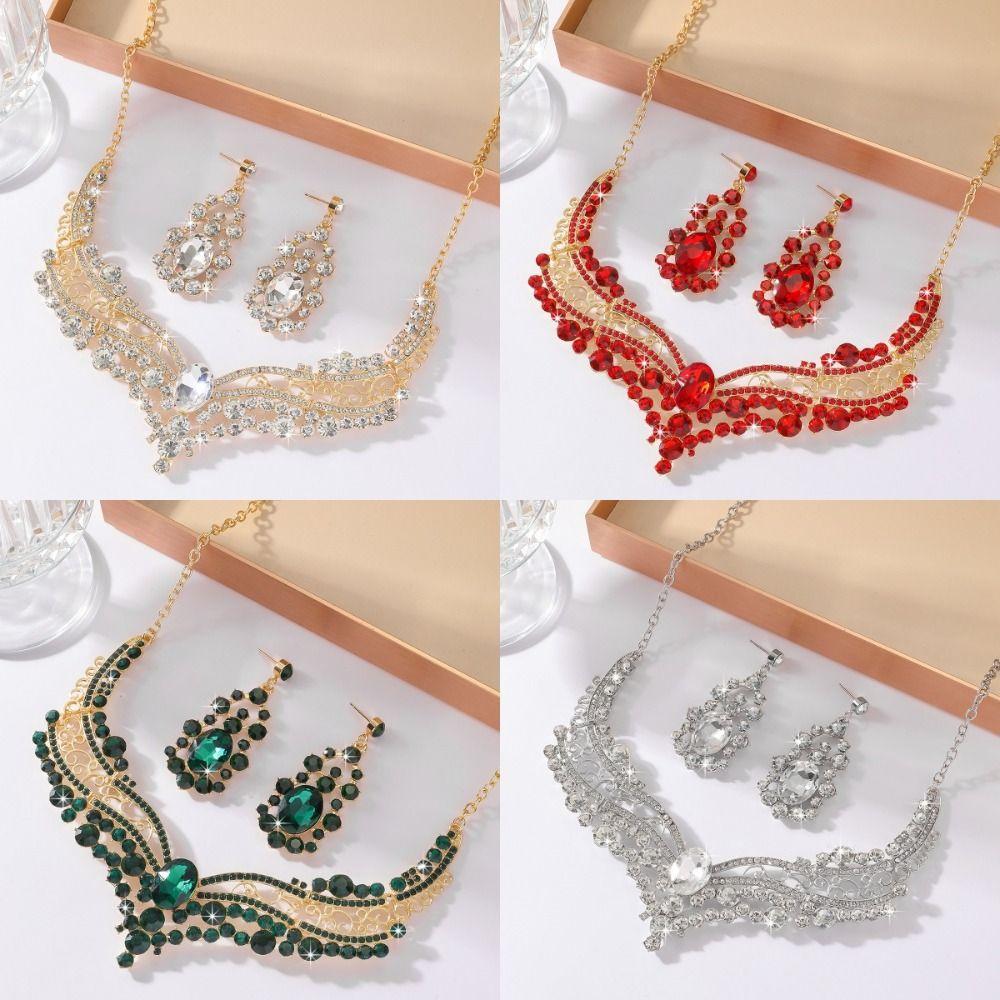 Inlay Rhinestone Necklace Earring Set Fashion Clavicle Chain Jewelry Set  Banquet