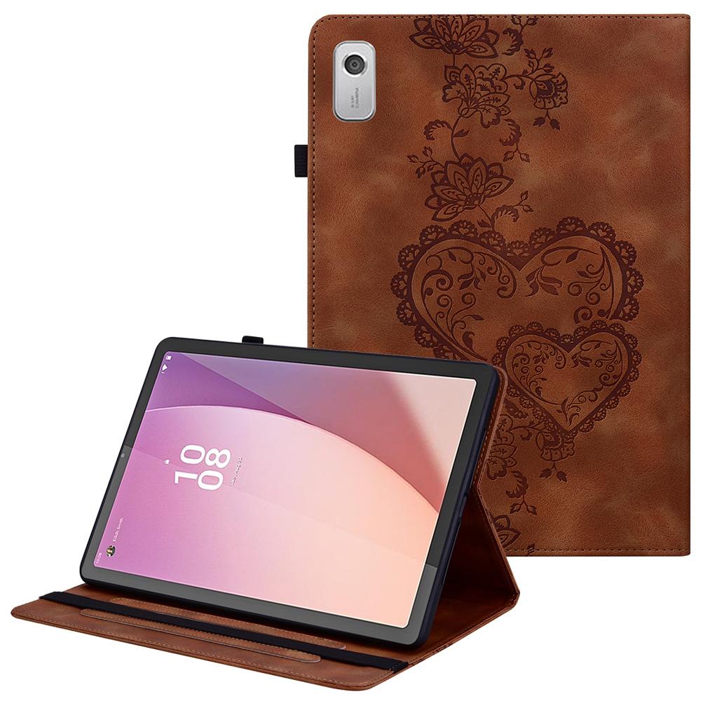 For Lenovo Tab M9 Leather Case Heart Imprint Foldable Stand Card Slot Stylus Holder Tablet Cover