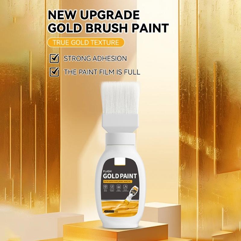 Water Base Gold Foil Paint with Build In Brush Non Toxic Formula Fast Drying Tool Ideal for Homes Use with Kids & Pet