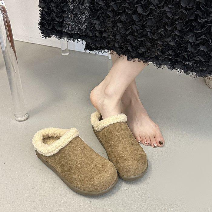 Mao Mao Shoes Wear New Autumn and Winter Thick-soled Small Potatoes Birkenstock Head Half Slippers Piled Cotton Slippers
