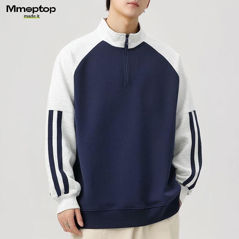MMOPTOP Men's American Style Color Block Half-Zip Raglan Sweatshirt