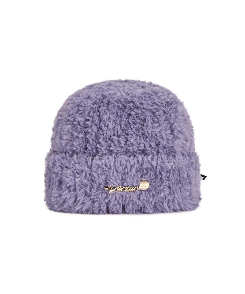 Bajal Safety Pin Fur Beanie Purple Grey