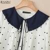 ZANZEA Women Splice Doll Collar Casual Long Sleeve Polka Dot Print Blouse