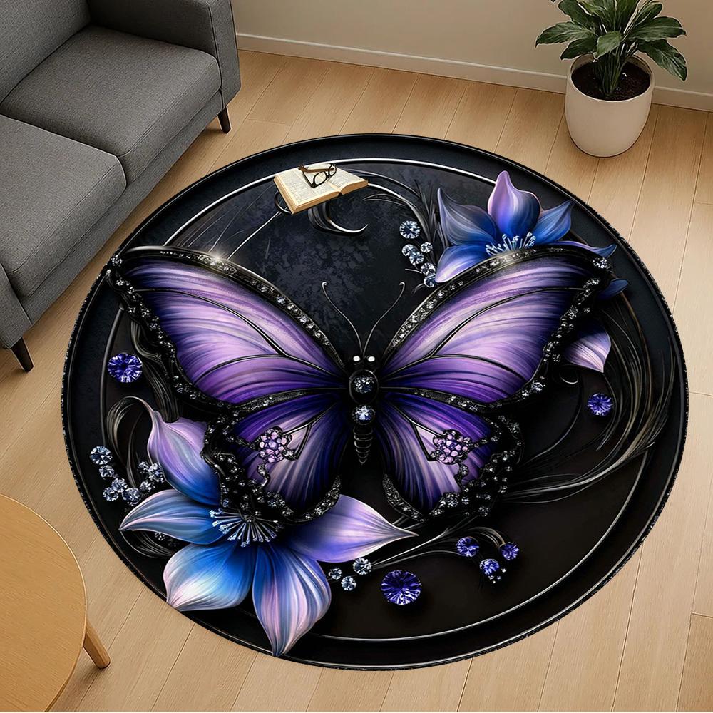 

1PC Butterfly Flowers Office Round Area Rug, Under Office Chairs Bedroom Living Room Home Decor, Carpet for Office -1110077 80cm by 80cm