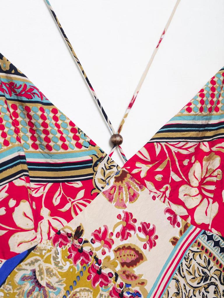 2025 Spring Women's Spaghetti Strap Print Midi Dress - European & American Style Fashion