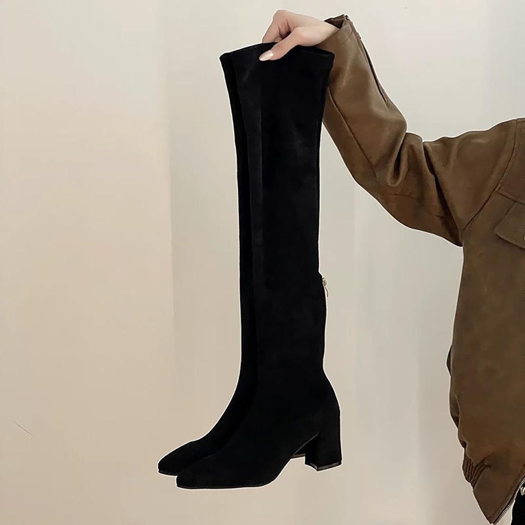 Pointed high-heeled knee boots New thick-heeled elastic thin boots Skinny boots