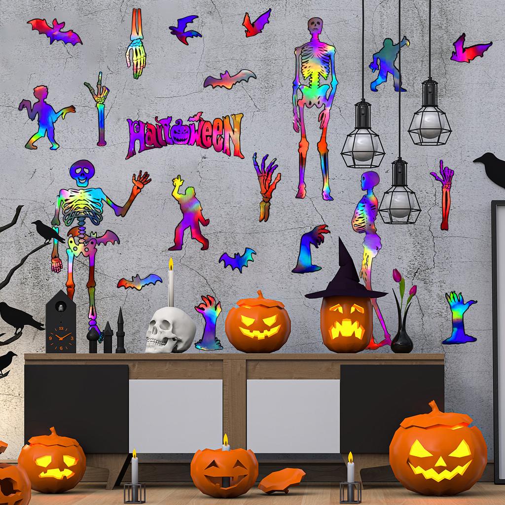 Ls13535 Laser Material Halloween Palm Skull Wall Sticker Viewing Angle Is Different, Pattern Color Is Different