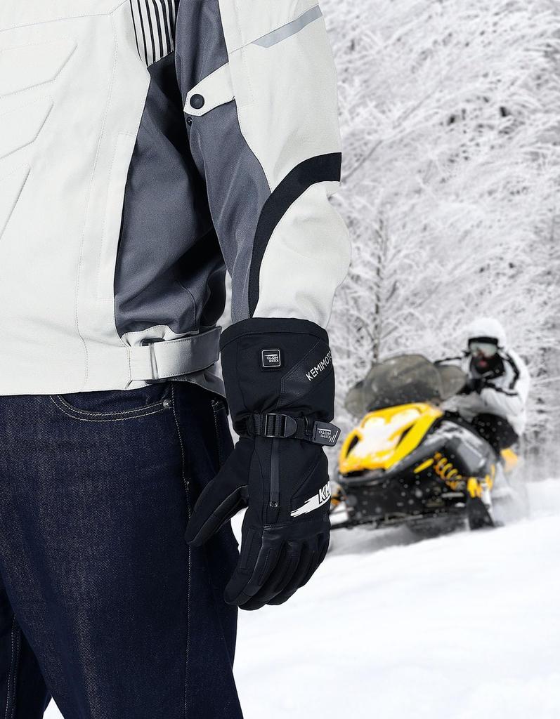 KEMIMOTO Electric Heated Gloves for Motorcycles and Full Smartphone Rapid Large 3 Temperature PSE Cold for Snow Size L Winter, Type-C Rechargeable,