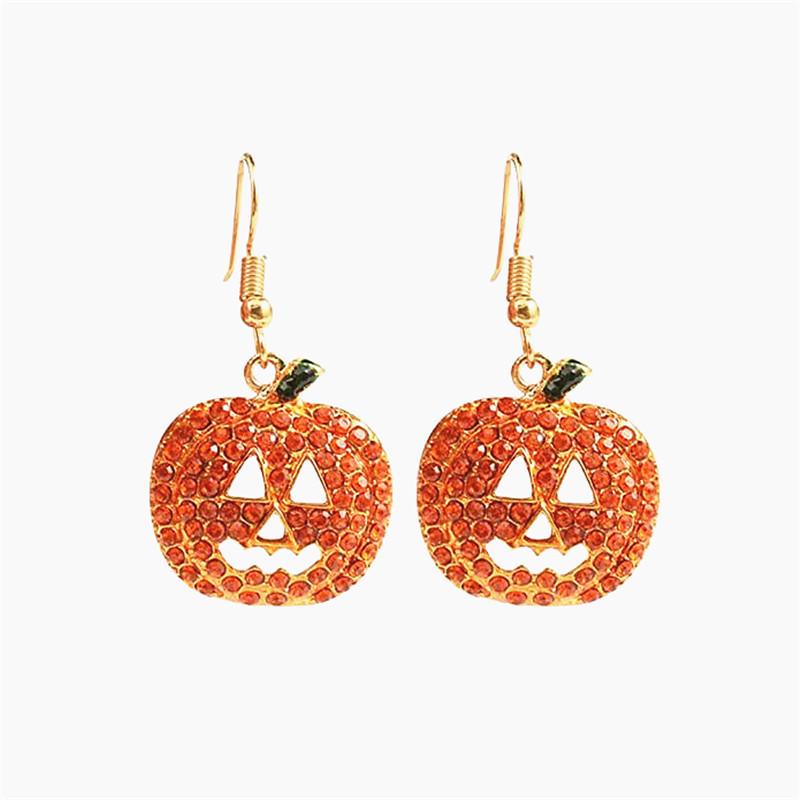 European & American Pumpkin Drop Earrings with Inlaid Diamonds - Festive Fashion for Christmas