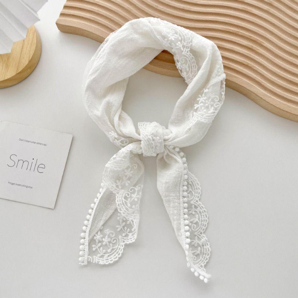 

Cotton Linen Lace Hair Scarf Headband Sweet Neckerchief Fashion Triangle Scarves Outdoor білий