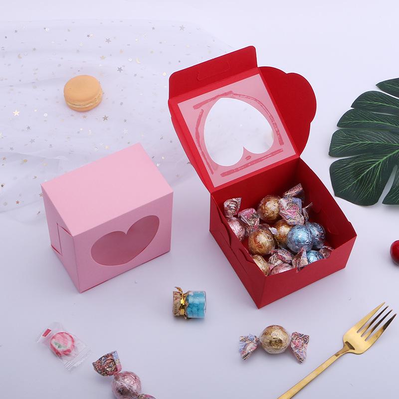 100pcs DIY Paper Box with Window Paper Gift Box Cake Packaging for Wedding Home Party Muffin Packaging