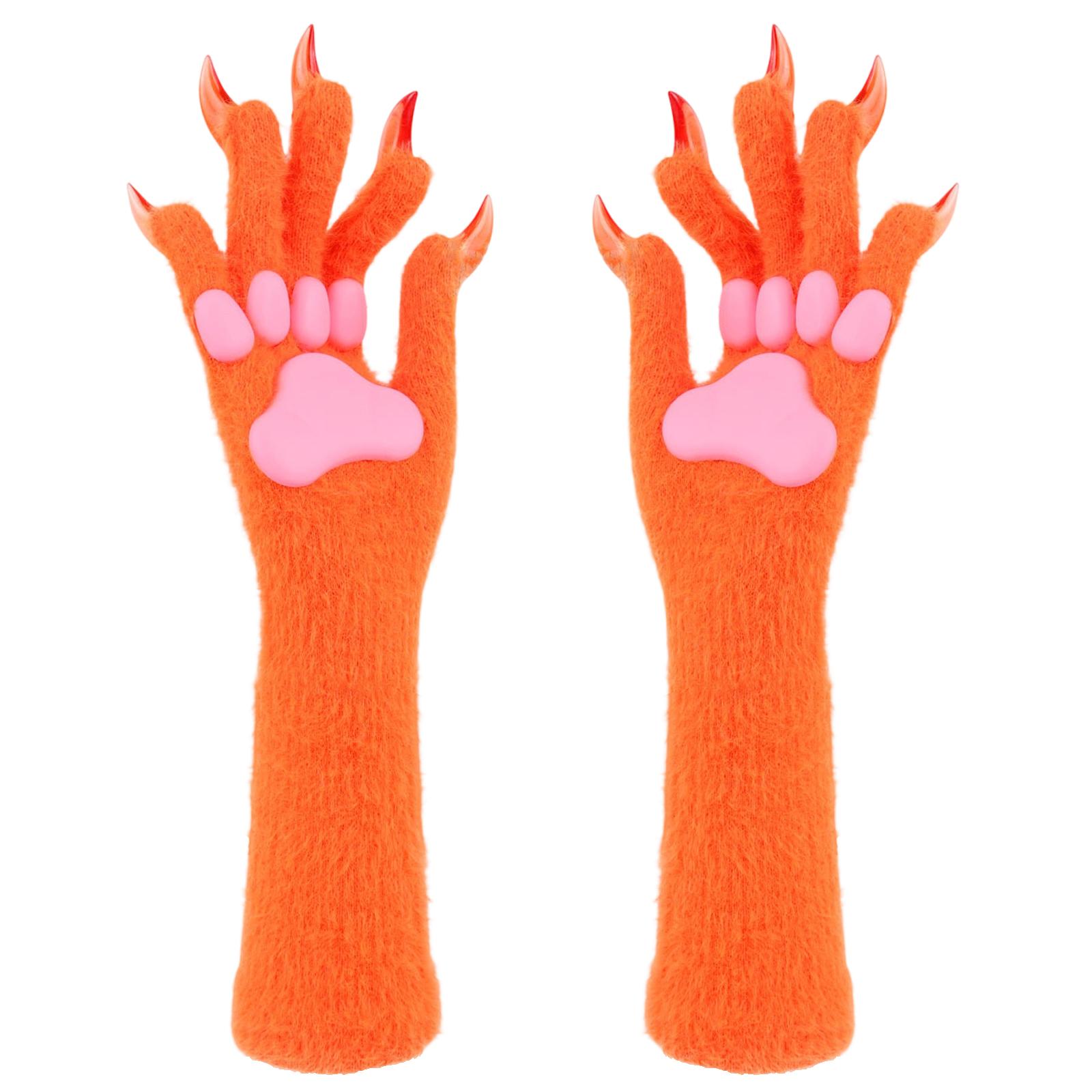 

Oversized Faux Fursuit Cats Paws Hand Mittens Adjustable Size 35cm for Adults Kids Costume Parties оранжевый