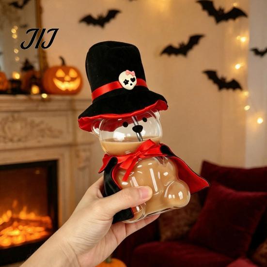 Decorative Glassware for Home Decor 20oz Bear Straw Cup, Cute Bears Glass Cup with Straw, Reusable Novelty Gift Christmas And Halloween Tumbler