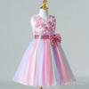 Kayiyasu Rainbow Sequin Bow Floral Round Perfect for Piano Kindergarten Entrance and Ages Rainbow Pink Girls' Dress, Neck, Recitals, Ceremonies,