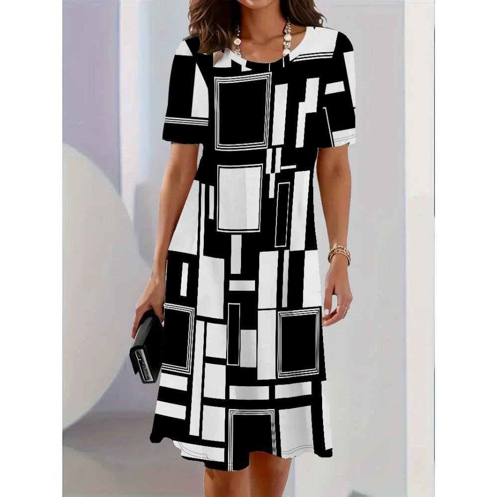 Women's Daisy Print Faux Denim Midi Dress Summer Casual Short Sleeve Fake Button Front A Line