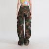 Lange High Street Yabi Camouflage Cargohose, Frühling Retro Große Taschen, Lockere Trend Cargohose