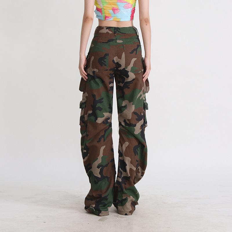 Long High Street Yabi Camouflage Cargo Pants, Spring Retro Large Pockets, Loose Trend Cargo Pants