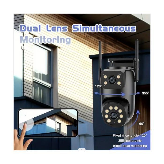 Caméra de sécurité wifi à double objectif 4mp, 2,4 ghz, suivi humain ia et vision nocturne couleur, audio bidirectionnel