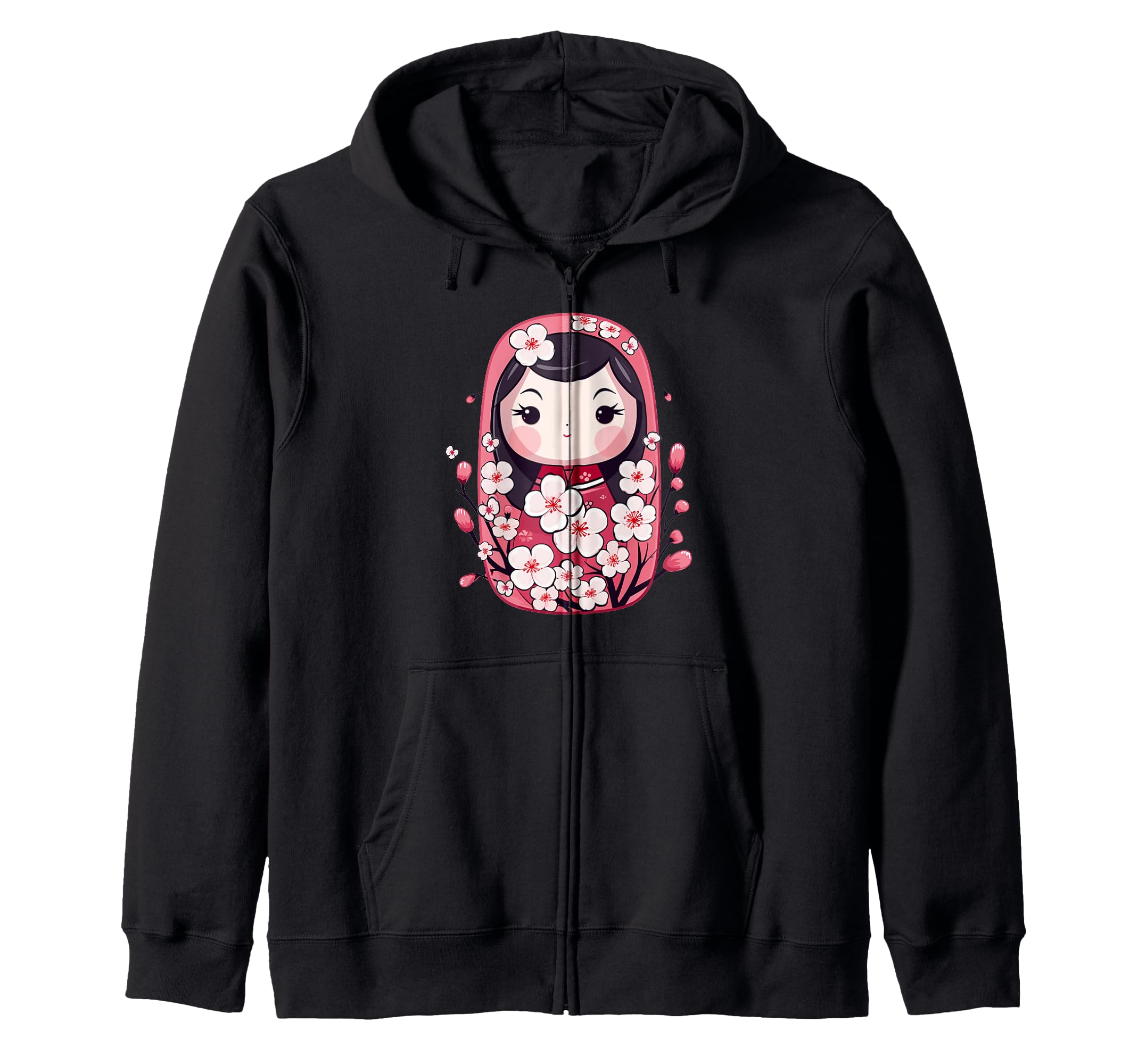 

Cute Cherry Blossom Kokeshi I Kokeshi Zip Hoodie чорний
