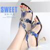 fashion Women Genuine Leather Fashion Sandals Pumps Summer Rhinestone High Heel Wedding Party Shoes Crystal Open-toe Sandals