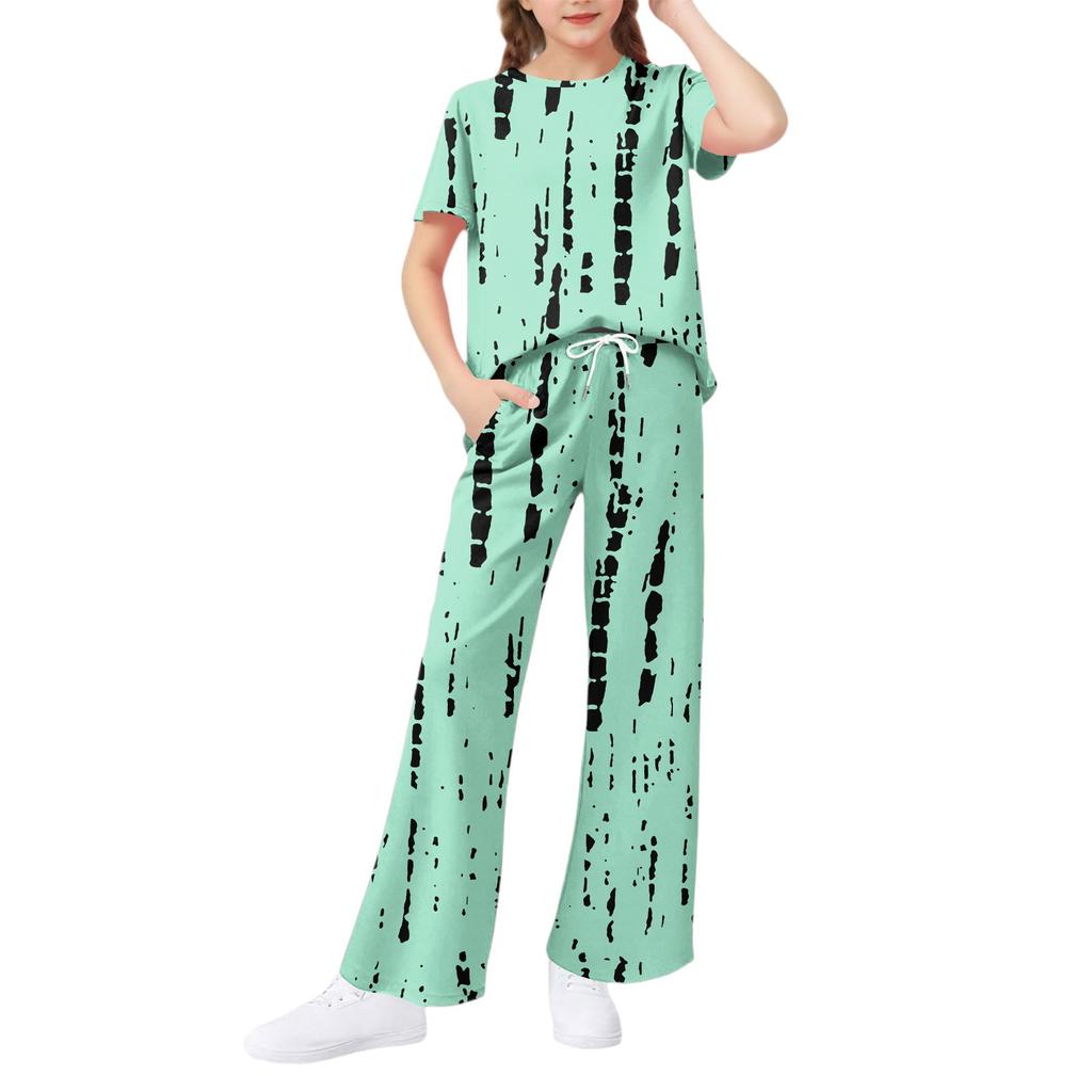 Girls' 2-Piece Set - Short Sleeve Tee & Wide Leg Pants