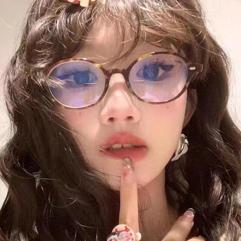 Ins Sweet Cool Eyewear Trend Korean Brand Reading Computer Anti Blue Light Eyeglasses Y2K Retro Oval Frame Glasses Women Female