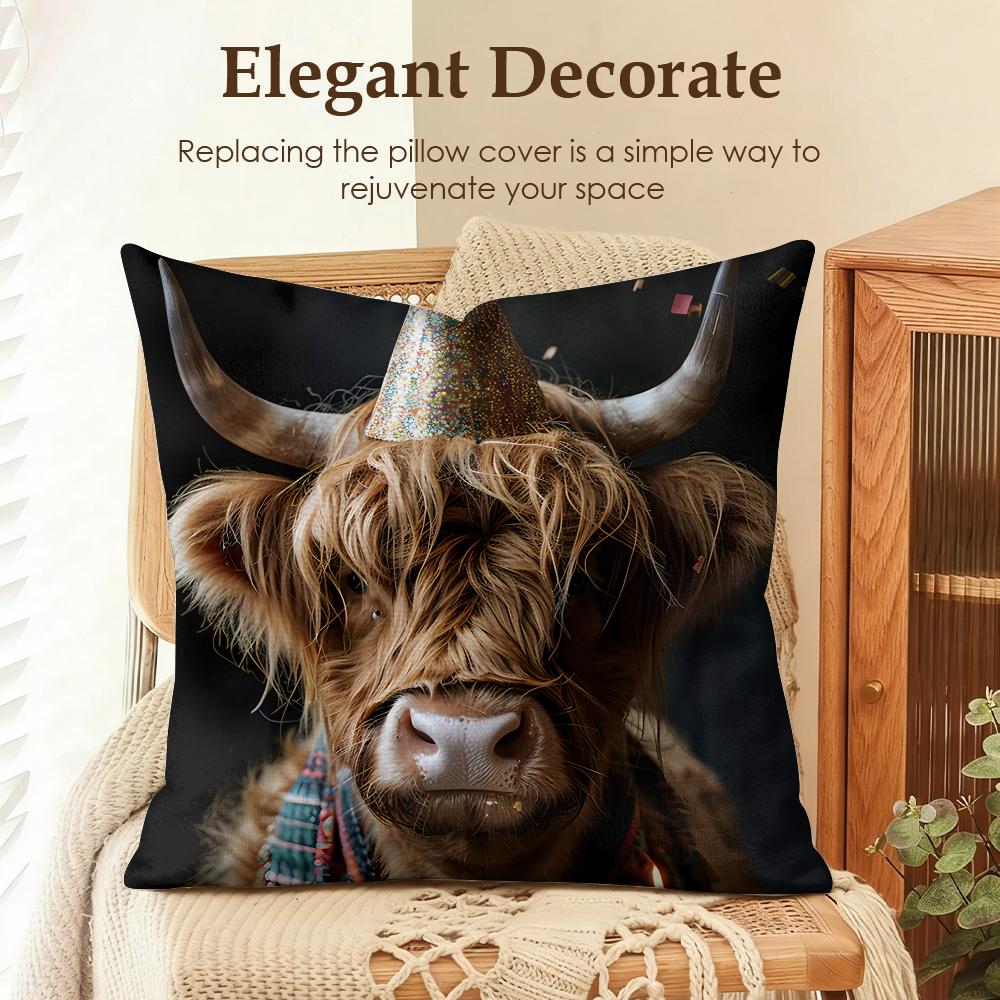 Cute Animal Friends Birthday Cushion Cover Natural Linen Organic Fabric DoubleSided Printing Sofa Home Decor Gift Pillow Case