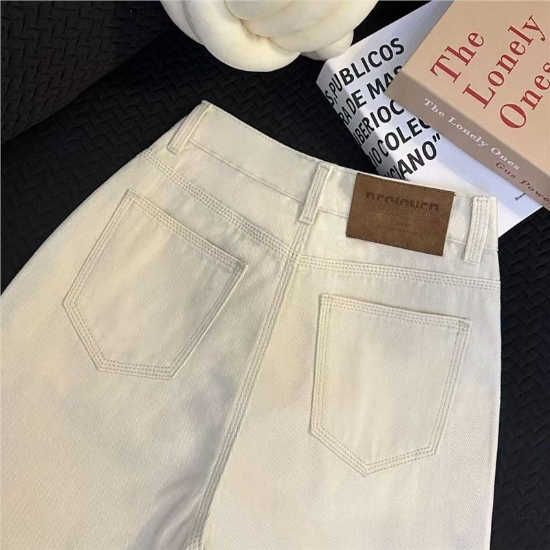 Rice Apricot High-Waisted Wide-Leg Jeans for Women - Spring/Summer Straight-Leg Pants
