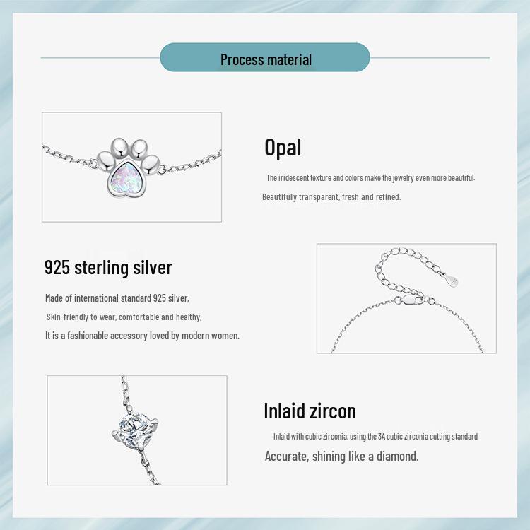 Yin Ziyun Exquisite Opal S925 Silver Cat Paw Print Bracelet - Niche Luxury Jewelry Gift