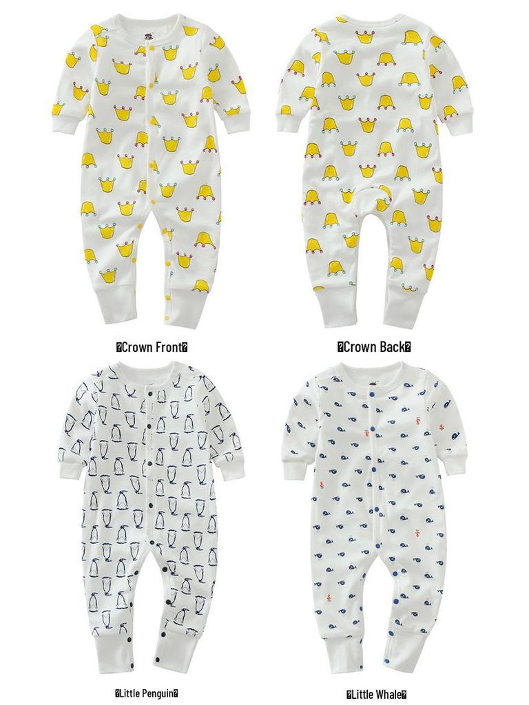 Erkek ve Kız Çocuklar İçin Saf Pamuk Uzun Kollu Bebek Tulumu - Dört Mevsim İçin Çift Katmanlı