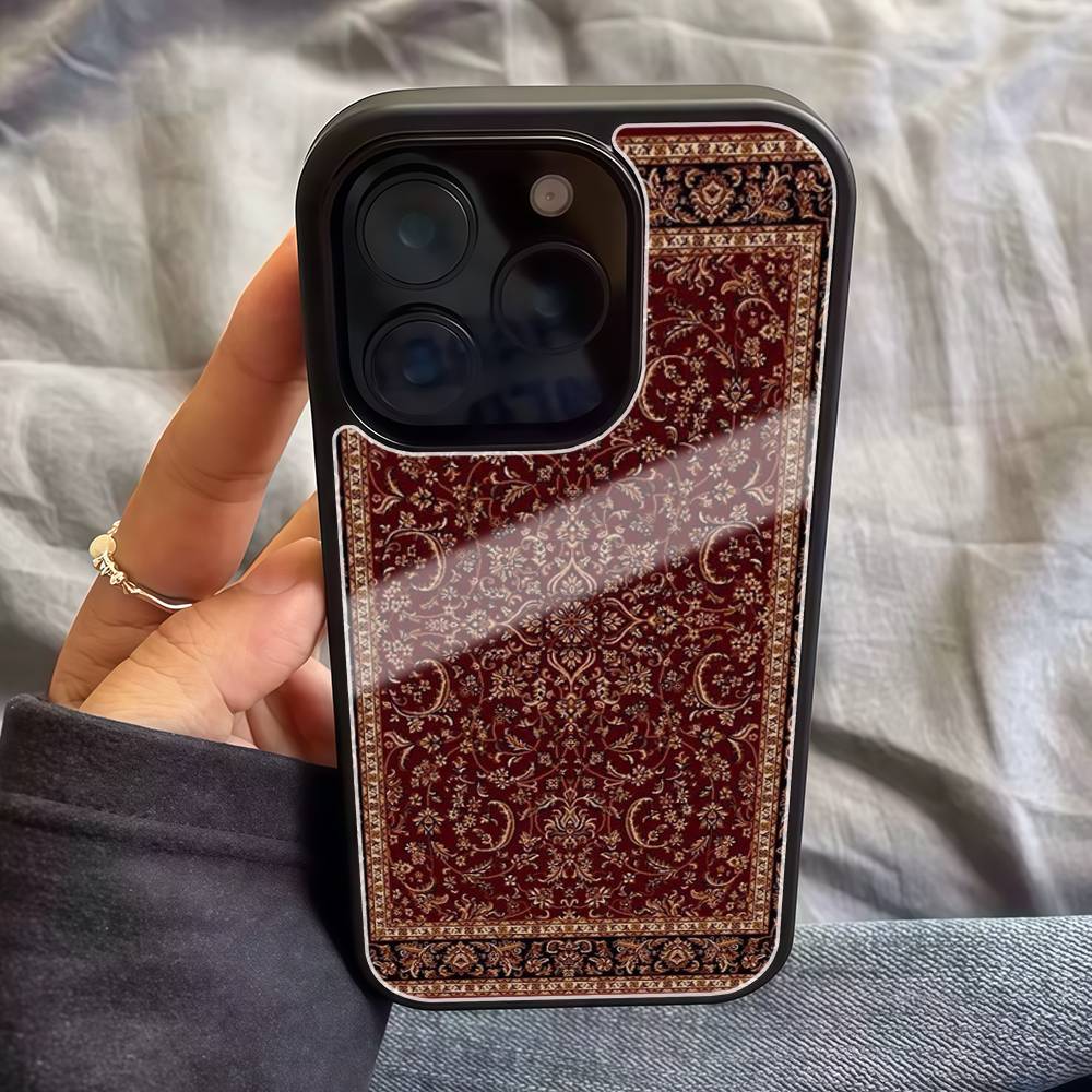 Persian Carpet Floral Phone Case Silicone PC+TPU Case For IPhone 16 14 11 12 15 13 Pro Max Plus Hard Cover iPhone 15 plus