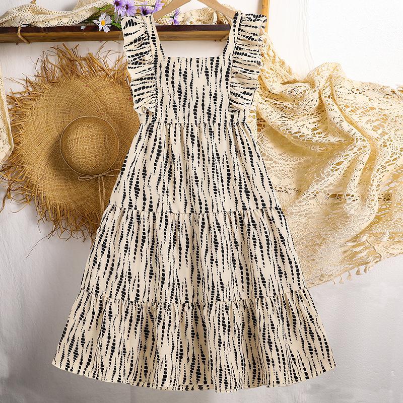 

Модное платье для девочек 2025 года, летнее детское повседневное платье на бретелях для отдыха 170cm=12Y