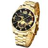 4pcs Luxury Men Business Quartz Watch Gold Roman with Calendar Wrist Watch Cross Necklace Bracelet Ring Set Men's Gift NO BOX