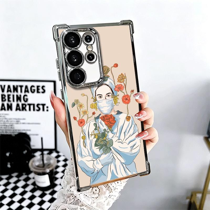 Doctor Nurse Cartoon Plating Phone Case For Samsung Galaxy S24 S25 FE S26 Edge S23 Ultra S22 S21 Plus S20 Anti-Fall Airabag Cove