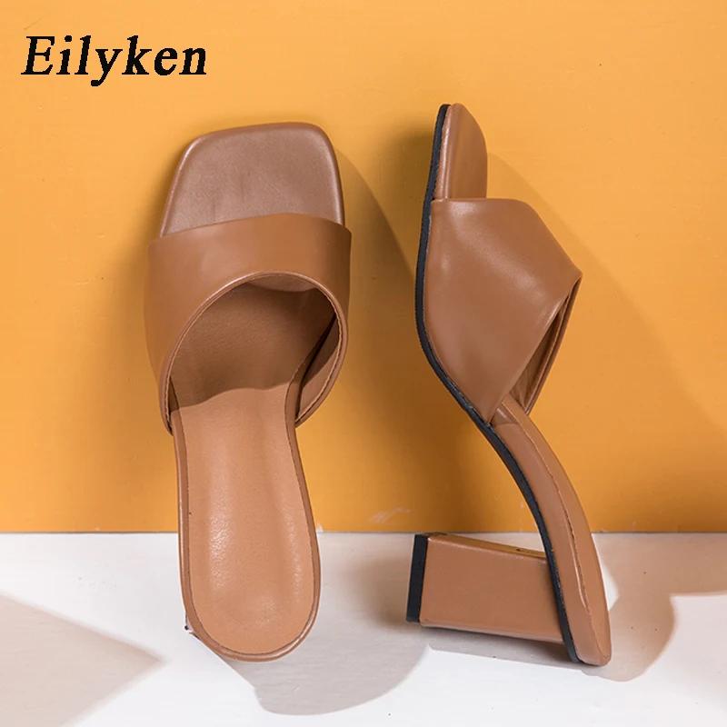 Fashion Eilyken Summer Women Purple Slipper Square High Heel Beach Slip On Sandal Flip Flop Slides Size 41 42