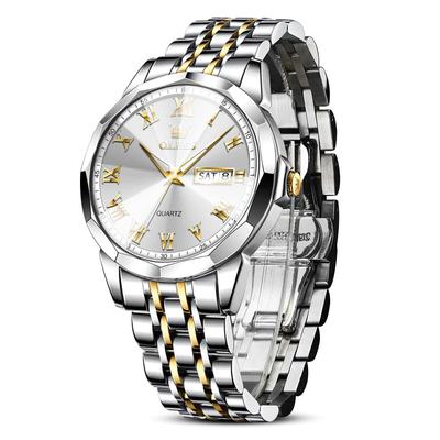 Reloj de Negocios Analógico Dorado Luminoso para Elegante Reloj de Pulsera para Popular Esfera Plateada Reloj Metálico de Acero Inoxidable para Brazo Ligero Fácil de Informal para Hombres