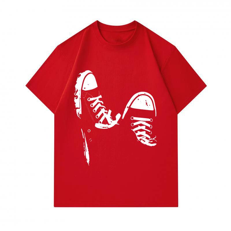 Men's 100% Cotton Crew Neck Short Sleeve T-Shirt, Distressed Sneaker Footprint Print Casual Comfortable Breathable Lightweight Tee for Daily Wear Stre