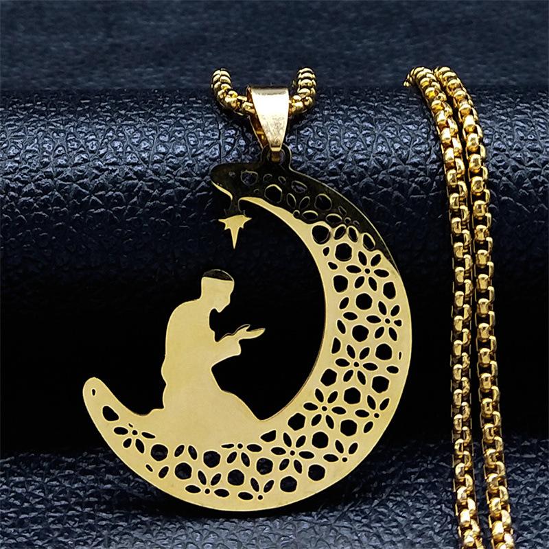 

Ожерелье с подвеской в виде луны-скелета на ключицу из ниши золотой