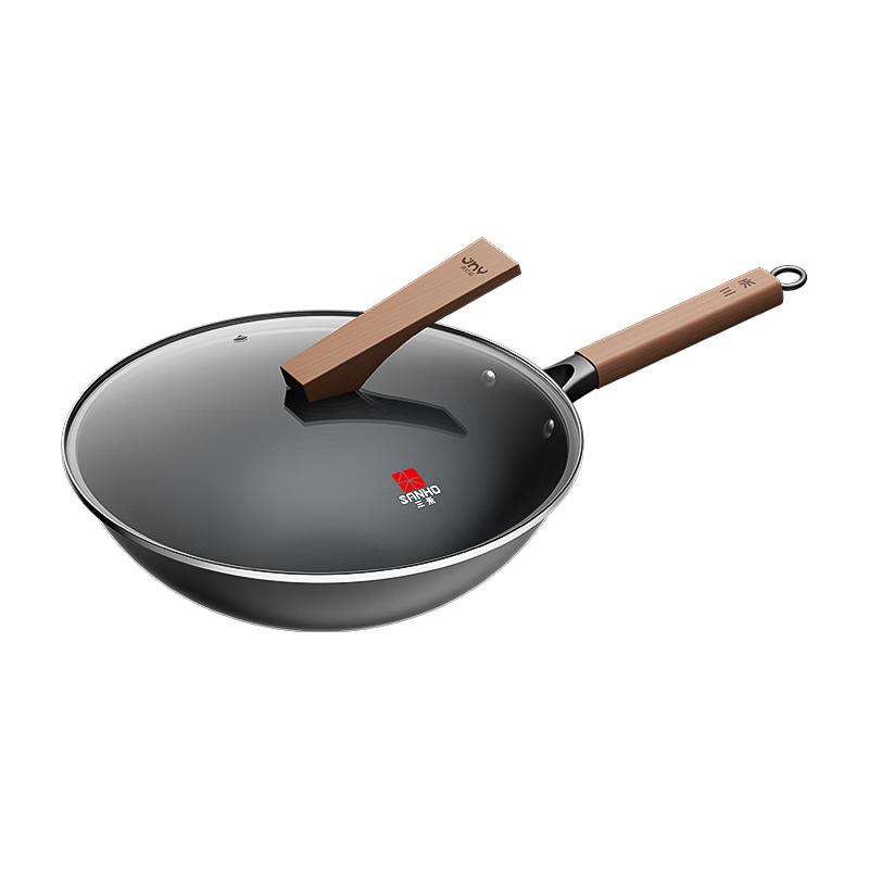 Sanhe Uncoated Cast Iron Flat Bottom Wok