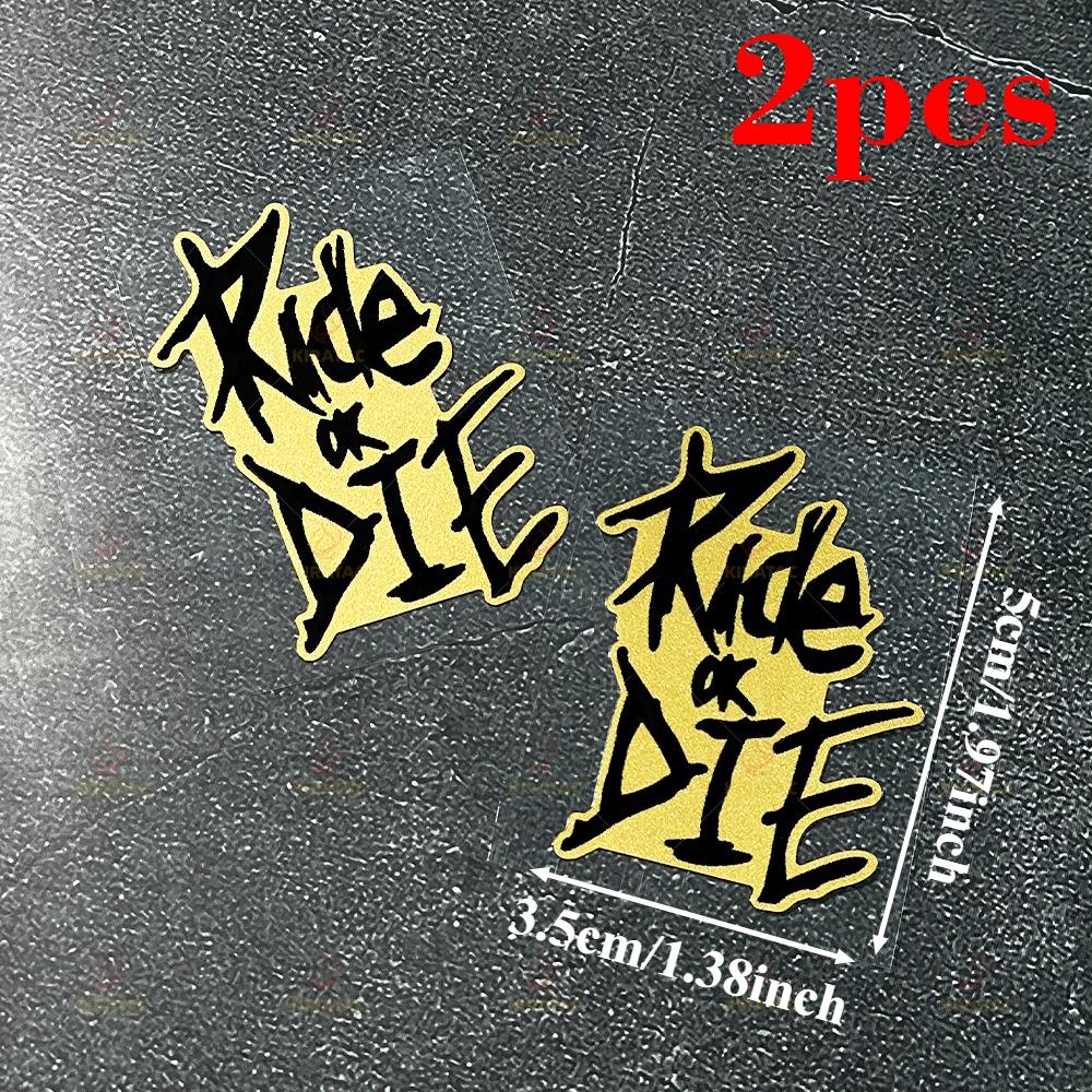 2PCS Gold RIDE OR DIE Motorcycle Stickers for Helmet Bicycle Handlebars Top Tube Frame Universal Waterproof Vinyl Decals