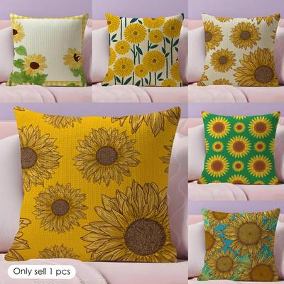 Sunflower Pattern Cushion Cover Natural Linen Pillow Cover Double-Sided Print Cushion Cover For Sofa Home Decor