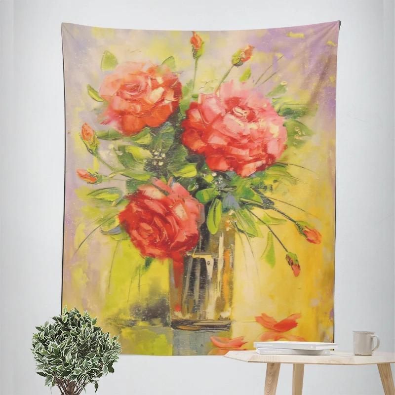 Oil Painting Potted Flowers Decorative Tapestry Home Wall Decoration Office Living Room Tapestry
